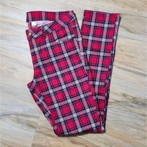 🔹️H&M Divided Red Concept Tartan Plaid Skinny Leg Pants Size 10